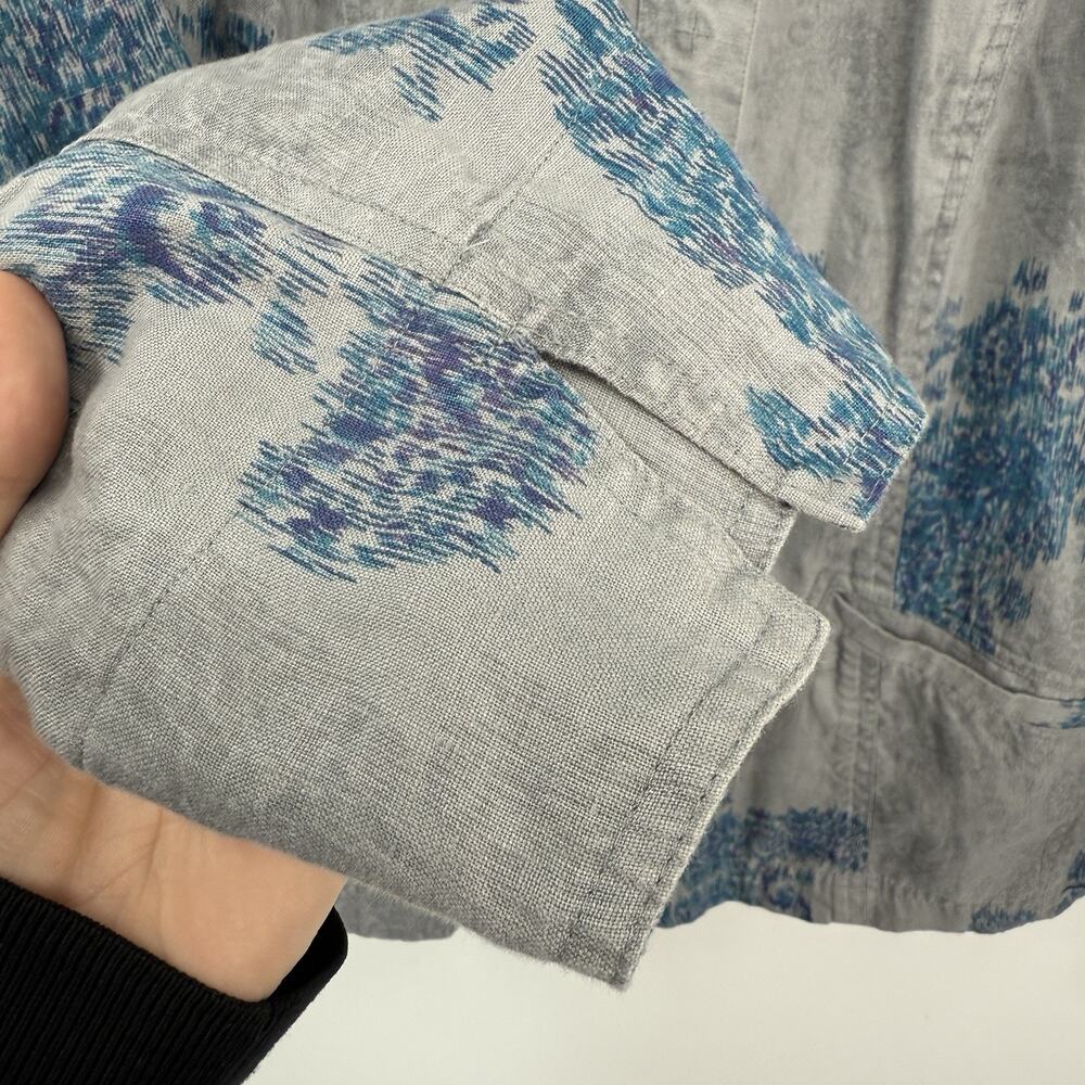 Coldwater Creek 20W Linen Shacket Blue Gray Watercolor Snap Shirt Jacket Boho - Picture 8 of 13